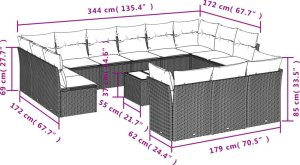 vidaXL 14-cz. zestaw wypoczynkowy do ogrodu, poduszki czarny rattan PE 3