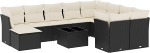 vidaXL 11-cz. zestaw wypoczynkowy do ogrodu, poduszki czarny rattan PE 2