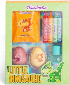MARTINELIA_SET Little Dinosauric Fun Bath kula do kąpieli 2x70g + żel do mycia 100ml + kredki do malowania 5szt + sól do kąpieli 100g 1