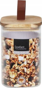 Excellent Houseware Szklany słoik z drewnianą pokrywką, hermetyczne zamknięcie 1