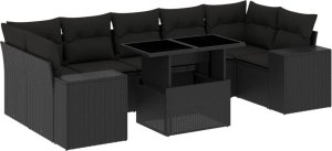 vidaXL 8-cz. zestaw wypoczynkowy do ogrodu, z poduszkami, czarny 2