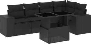 vidaXL 6-cz. zestaw mebli ogrodowych z poduszkami, czarny polirattan 2