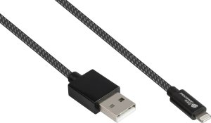 Kabel USB Good Connections GoodConnections USB-A 2.0 > Lightning (ST-ST) 0,5m Ladekabel Textilmantel 12W Schwarz 1