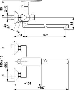 Bateria wannowa 4428-715-00 / KFA / AGAT / BATERIA WANNOWO-UMYWALKOWA Z NATRYSKIEM PUNKTOWYM, CHROM 2
