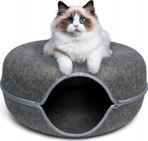Xtech Legowisko Tunel dla Kota Okrągłe Donut Domek 60 cm Ciemnoszary 1