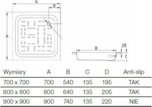 Brodzik A2B577E000 / ROCA / BLUES / BRODZIK STALOWY 90X90X13,5 / 2
