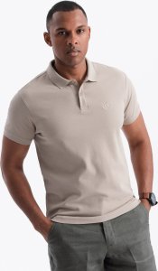 Ombre Jednokolorowa koszulka męska polo BASIC z dzianiny pique - ciemnobeżowa V5 OM-POBS-0100 XL 1
