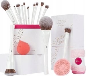 JESSUP_SET Comprehensive Makeup Tools Kit Brush Cleaning Pad + Beauty Sponge + Brush Towel + 14 Makeup Brushes gąbka do czyszenia pędzli + gąbka do podkładu + ręcznik do pędzli + 14 pędzli 1