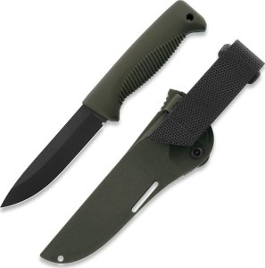 Peltonen Fiński uniwersalny nóż survivalowy Peltonen Knives M07 Ranger Puukko Sissipuukko FJP135 Stal 80CrV2 w Czarnej Powłoce Teflonowej PTFE Oliwkowa Rękojeść TPE Oliwkowa Pochwa Kompozytowa 1