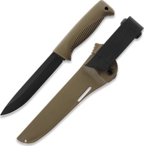 Peltonen Fiński nóż outdoorowy Peltonen Knives M95 Ranger Puukko Sissipuukko FJP120 Stal 80CrV2 w Czarnej Powłoce Teflonowej PTFE Rękojeść Coyote TPE Pochwa Coyote Kompozytowa 1