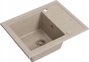 Zlewozmywak BEN 116 zlewozmywak granitowy river sand 55x44 z beżową baterią ze stałą wylewką, z beżowym syfonem i beżową zaślepką 2