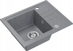 Zlewozmywak BEN 116 zlewozmywak granitowy silver stone 55x44 z szarą baterią ze stałą wylewką, ze stalowym syfonem i zaślepką 2