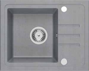 Zlewozmywak BEN 116 zlewozmywak granitowy silver stone 55x44 z szarą baterią ze stałą wylewką, ze stalowym syfonem i zaślepką 3