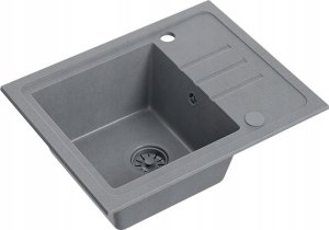 Zlewozmywak BEN 116 zlewozmywak granitowy silver stone 55x44 z szarą baterią ze stałą wylewką, z szarym syfonem i szarą zaślepką 2