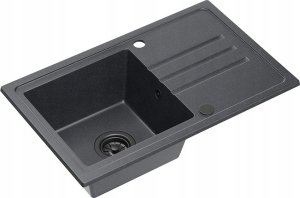 Zlewozmywak BEN 111 zlewozmywak granitowy black dotted 70x44 z czarną baterią z elastyczną wylewką, z czarnym syfonem i czarną zaślepką 2
