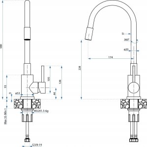 Zlewozmywak QUADRON LUKE 100 zlewozmywak stalowy black metal (50x45x20) z syfonem 1-komorowy b/o + bateria z elastyczną wylewką black metal 15
