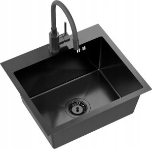 Zlewozmywak QUADRON LUKE 100 zlewozmywak stalowy black metal (50x45x20) z syfonem 1-komorowy b/o + bateria z elastyczną wylewką black metal 2