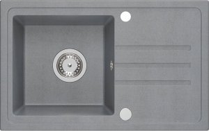 Zlewozmywak BEN 111 zlewozmywak granitowy silver stone 70x44 z szarą baterią z elastyczną wylewką, ze stalowym syfonem i zaślepką 3