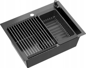 Zlewozmywak QUADRON LUKE 110 WORKSTATION zlewozmywak black metal (58x45x20) z syfonem 1-komorowy b/o + Qmata + Wkładka + Dozownik + Deska + bateria ze stałą wylew 3