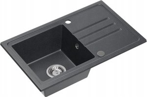Zlewozmywak BEN 111 zlewozmywak granitowy black dotted 70x44 z czarną baterią ze stałą wylewką, ze stalowym syfonem i zaślepką 2
