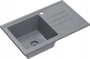 Zlewozmywak BEN 111 zlewozmywak granitowy silver stone 70x44 z szarą baterią z elastyczną wylewką, z szarym syfonem i szarą zaślepką 2