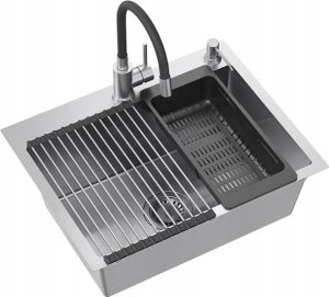 Zlewozmywak QUADRON LUKE 110 WORKSTATION zlewozmywak stalowy (58x45x20) z syfonem 1-komorowy b/o + Qmata + Wkładka + Dozownik + Deska + bateria z elastyczną wylew 2