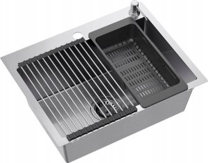 Zlewozmywak QUADRON LUKE 110 WORKSTATION zlewozmywak stalowy (58x45x20) z syfonem 1-komorowy b/o + Qmata + Wkładka + Dozownik + Deska + bateria z elastyczną wylew 3