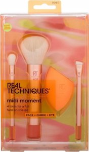 REAL TECHNIQUES_SET Midi Moment zestaw pędzli do makijażu twarzy 3szt. + gąbka do makijażu 1