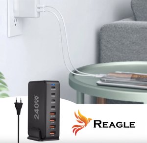 Ładowarka Reagle SZYBKA ŁADOWARKA GaN 240W PD 4x USB C 4x QC 3.0 DO LAPTOPA IPHONE 100W MAC 6
