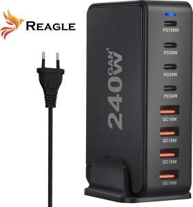 Ładowarka Reagle SZYBKA ŁADOWARKA GaN 240W PD 4x USB C 4x QC 3.0 DO LAPTOPA IPHONE 100W MAC 9