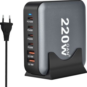 Zasilacz do laptopa Reagle SZYBKA ŁADOWARKA GaN 220W PD 4x USB C 2x QC 3.0 DO LAPTOPA IPHONE 100W MAC 1