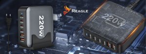 Zasilacz do laptopa Reagle SZYBKA ŁADOWARKA GaN 220W PD 4x USB C 2x QC 3.0 DO LAPTOPA IPHONE 100W MAC 5