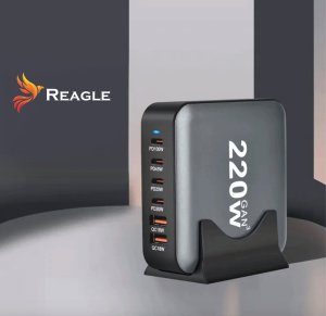 Zasilacz do laptopa Reagle SZYBKA ŁADOWARKA GaN 220W PD 4x USB C 2x QC 3.0 DO LAPTOPA IPHONE 100W MAC 9