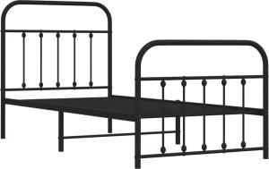 vidaXL vidaXL Metalowa rama łóżka z wezgłowiem i zanóżkiem, czarna, 90x190 cm 3