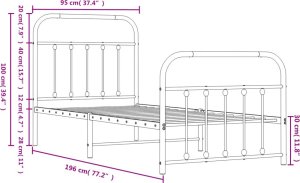 vidaXL vidaXL Metalowa rama łóżka z wezgłowiem i zanóżkiem, czarna, 90x190 cm 9