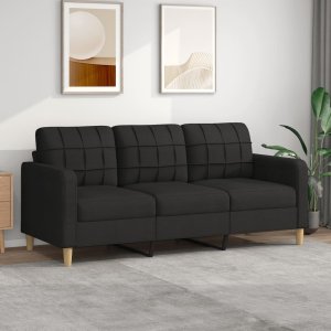 vidaXL vidaXL Sofa 3-osobowa, czarna, 180 cm, tapicerowana tkaniną 1