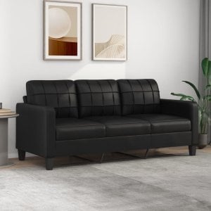 vidaXL 3-osobowa sofa, czarna, 180 cm, obita sztuczną skórą 1