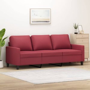 vidaXL vidaXL 3-osobowa sofa, winna czerwień, 180 cm, sztuczna skóra 1