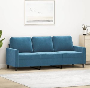 vidaXL Sofa 3-osobowa, niebieski, 180 cm, tapicerowana aksamitem 1