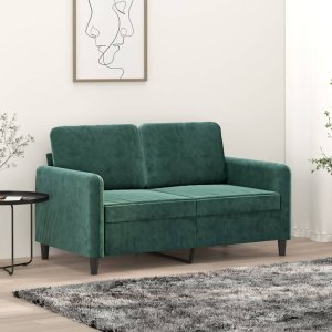 vidaXL Sofa 2-osobowa, ciemnozielona, 120 cm, tapicerowana aksamitem 1