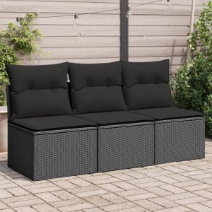 vidaXL vidaXL Sofa ogrodowa z poduszkami, 3-osobowa, czarna, polirattan 1