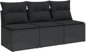 vidaXL vidaXL Sofa ogrodowa z poduszkami, 3-osobowa, czarna, polirattan 2