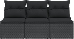 vidaXL vidaXL Sofa ogrodowa z poduszkami, 3-osobowa, czarna, polirattan 4