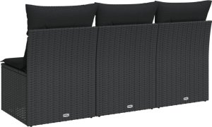 vidaXL vidaXL Sofa ogrodowa z poduszkami, 3-osobowa, czarna, polirattan 6