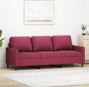 vidaXL Sofa 3-osobowa, winna czerwień, 180 cm, obita aksamitem 1