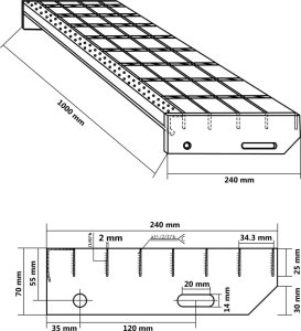 vidaXL Stopień z kraty, 100x24x7 cm, stal galwanizowana 8