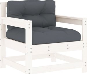 vidaXL Fotele ogrodowe z poduszkami, 2 szt, białe, lite drewno sosnowe 3