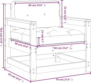 vidaXL Fotele ogrodowe z poduszkami, 2 szt, białe, lite drewno sosnowe 10