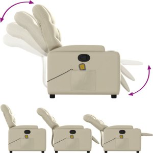 vidaXL Rozkładany fotel masujący, kremowe, sztuczna skóra 7