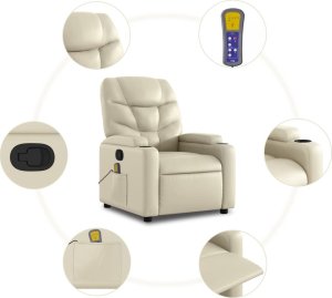 vidaXL Rozkładany fotel masujący, kremowe, sztuczna skóra 8